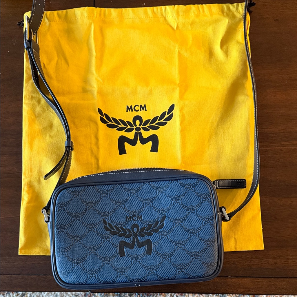 Mcm Blue Belt Bag With Black Accents